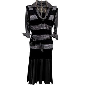 BEBE Silk Blend Sequin & Striped Mixed Media Sweater Vest Dress Size XS